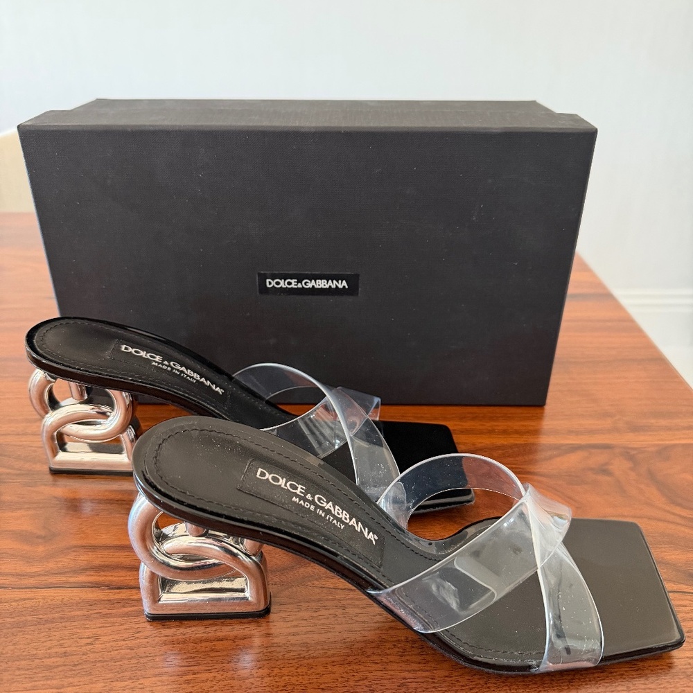 ❤️‍🔥 Dolce & Gabbana Clear PVC Mule Heels Sculptural DG Heel Size 7.5